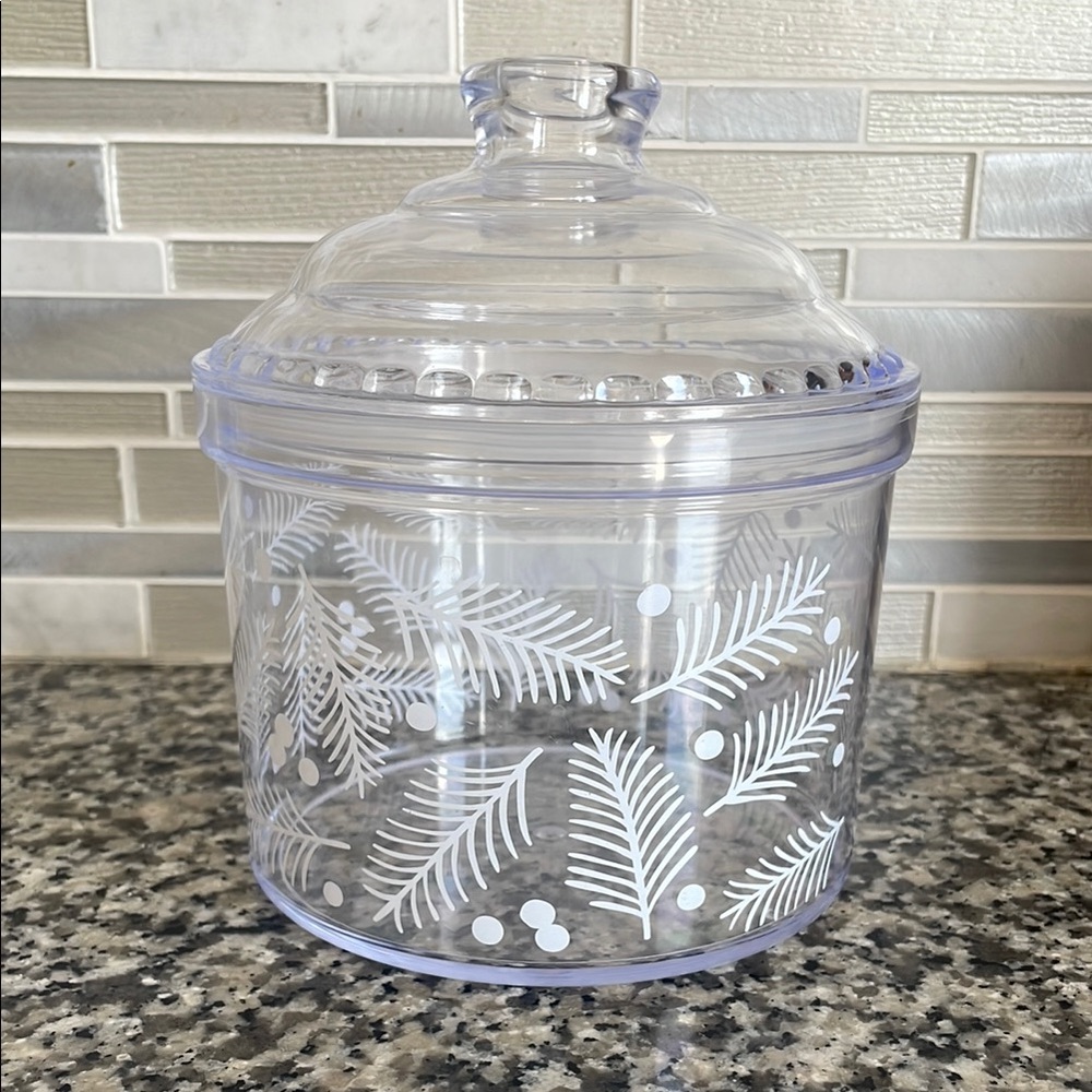Clear Jar with White Fern Design